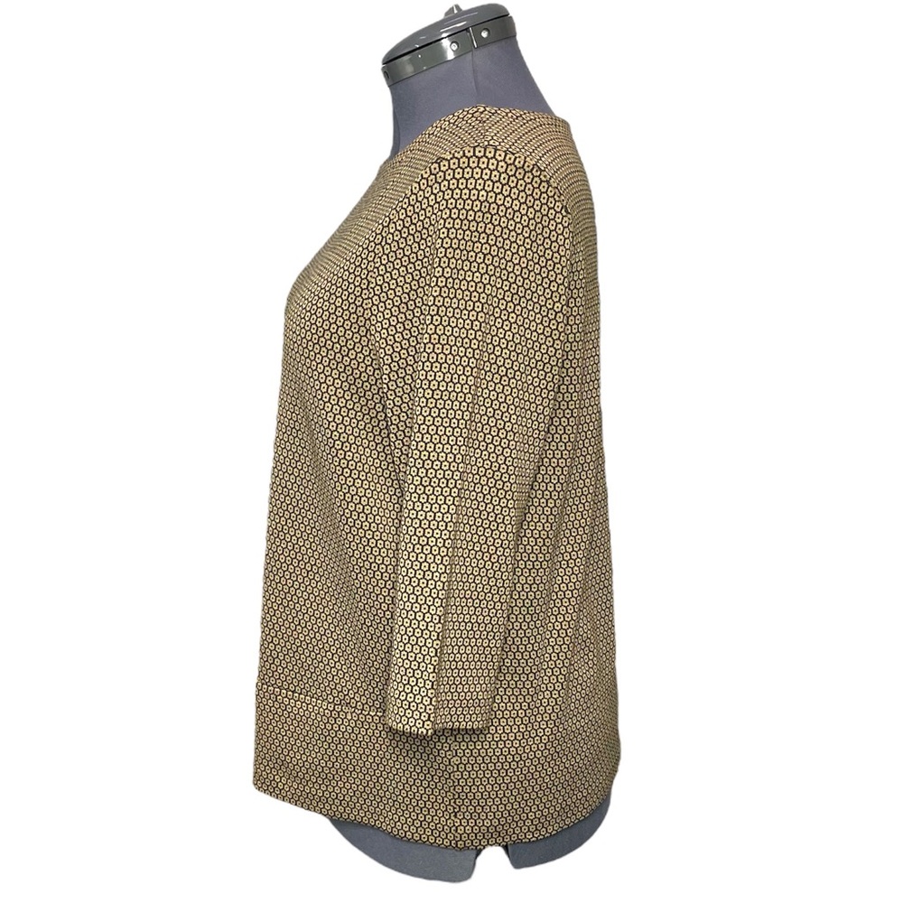 J Jill Ponte Knit Shirt Top Petite Large PL Geometric Print Boatneck 3/4 Sleeve - Picture 2 of 6